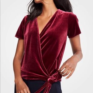VELVET WRAP TOP IN SCARLET LILY